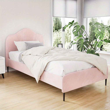 King Single Bed Velvet Pink Bed Frame OLAN - Contemporary Style